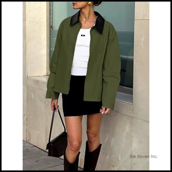 Oversized Barn Jacket Lightweight Cotton Canvas Zip Up Casual Vintage Utility - Picture 2 of 7